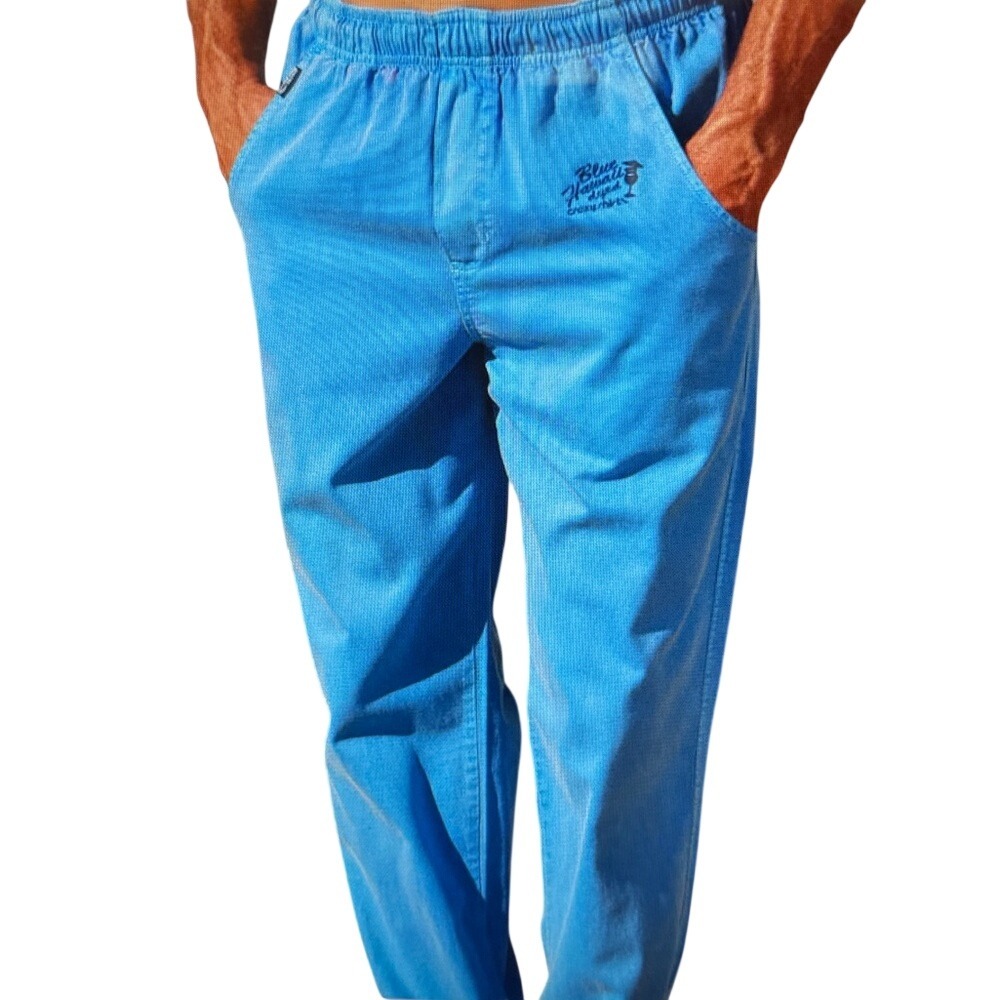 Crazy Shirts Mens Blue Hawaii Dyed Elastic Waist Twill Pants Blue Large